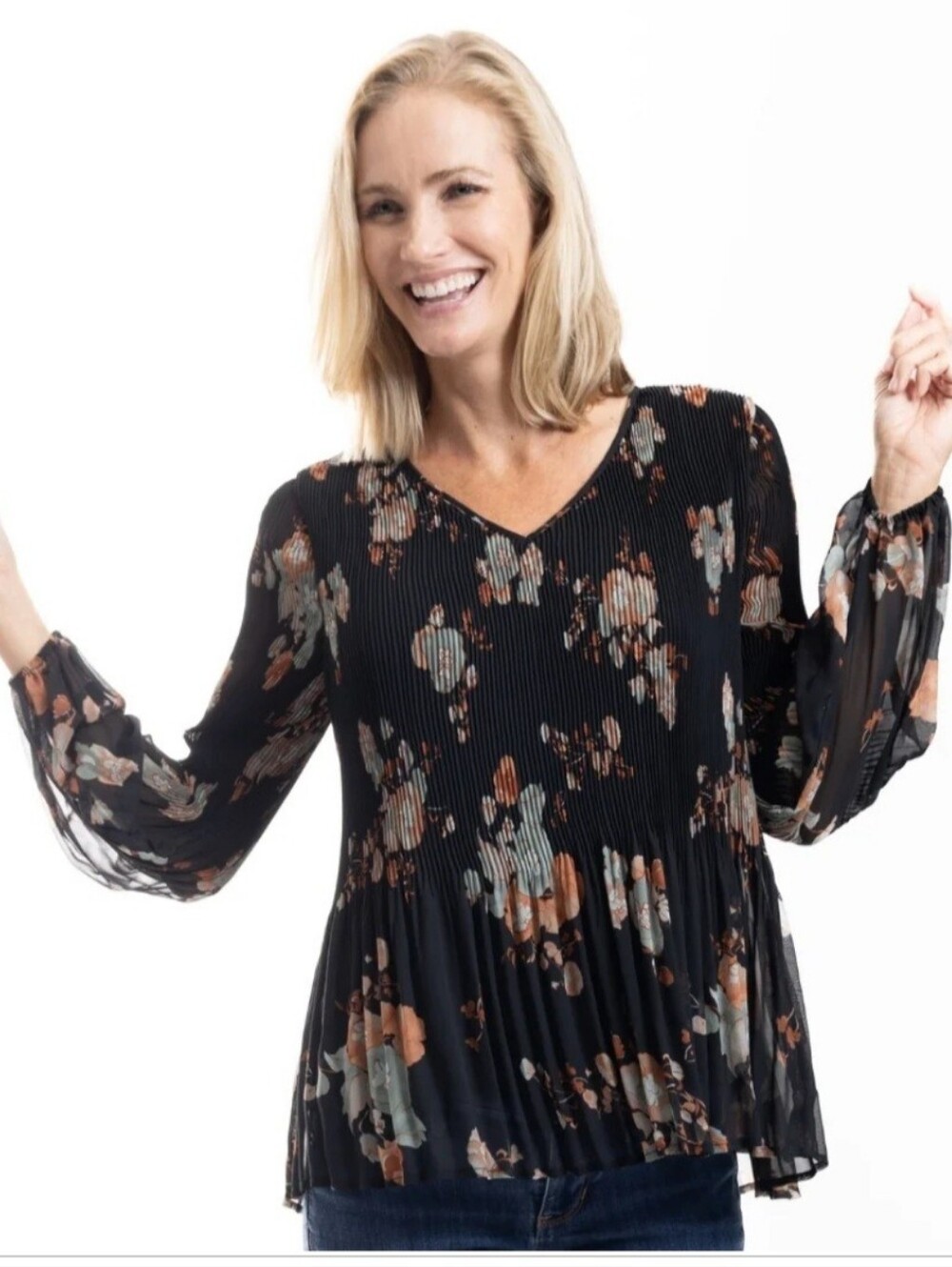 Linda Anderson Women’s NWT Chiffon Floral Peplum Blouse; Size XXL